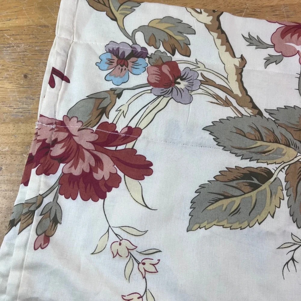 Waverly Scalloped Valance 48x18 Vtg Style Floral Bird Striped Trim Cream Red
